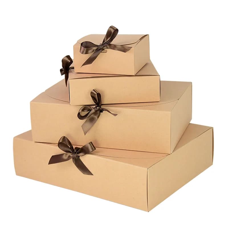 Black White Kraft Paper DIY Gift Box With Bow Ribbon Packaging Wedding Party Gift Boxes Decoration Handmade Candy Box