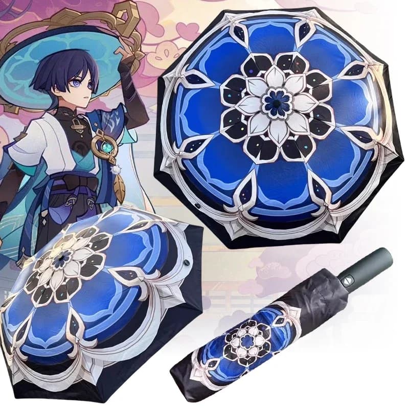 Genshin Wanderer Anime Umbrella Windproof UV Blocking Black Parasol Genshin Impact Balladeer Rain Umbrellas Automatic Raincoa