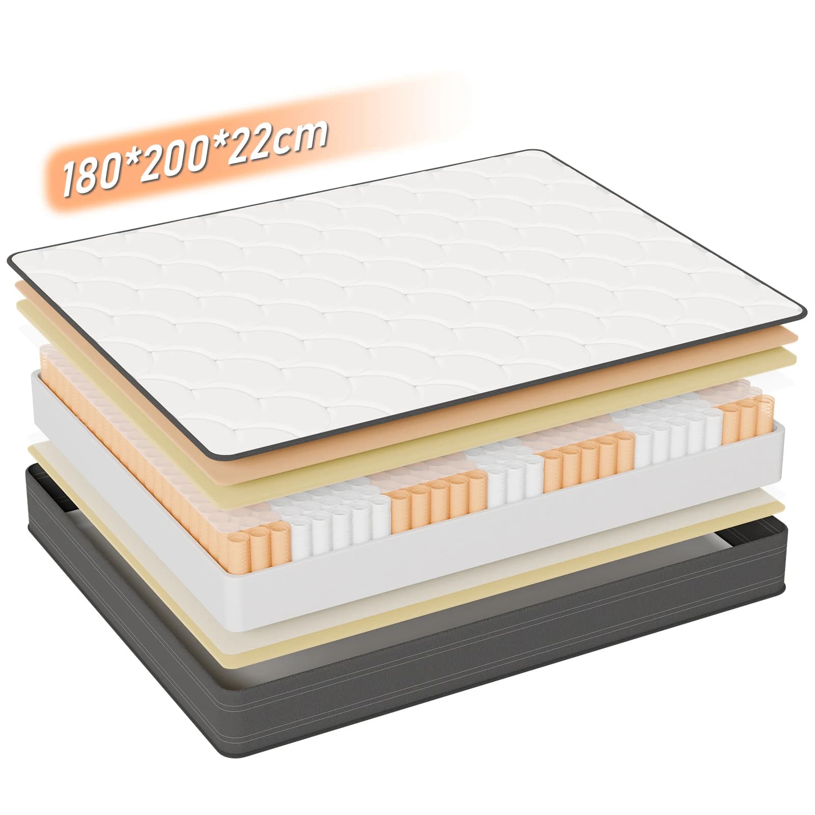Pocket spring core mattress 180 × 200 × 22  cm - 7 zone mattress with comfort foam and stable support H4
