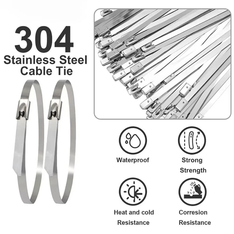 100 Pes 4.6mm 304 Stainless Steel Metal Cable Ties Multifunctional Self-Locking Cable Ties Zip Exhaust Wrap Coated Locking