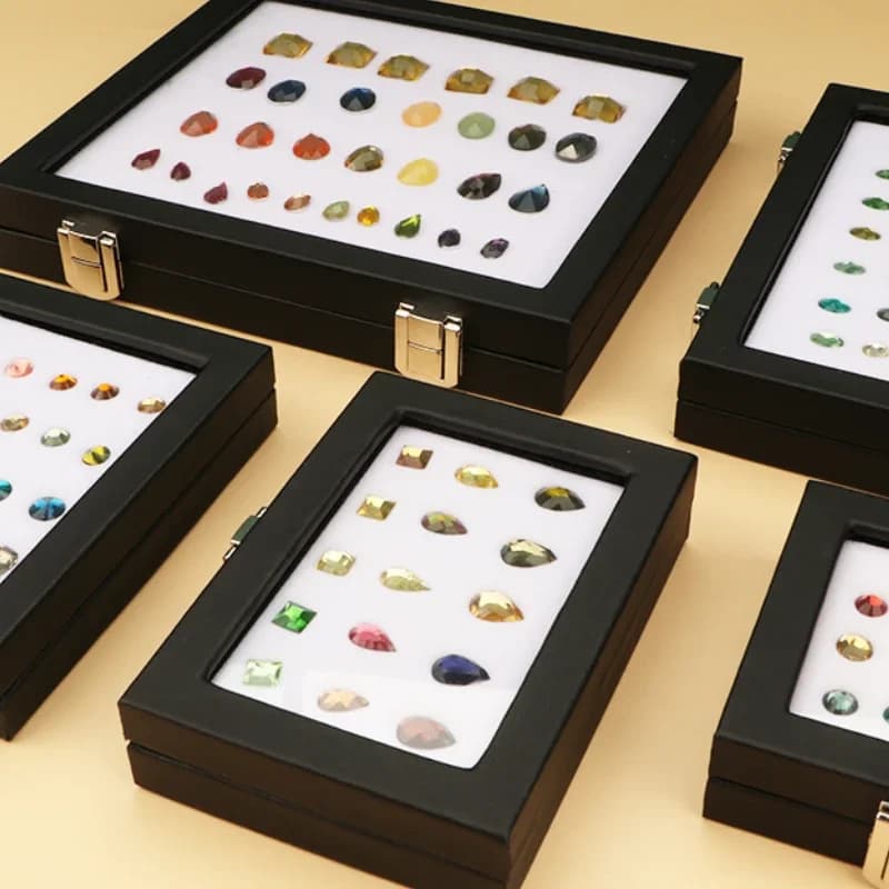 Jewelry Display Box Black Patent Leather Buckle Transparent Gem Box Diamond Ring Face Bare Stone Color Treasure Bare Diamond Box