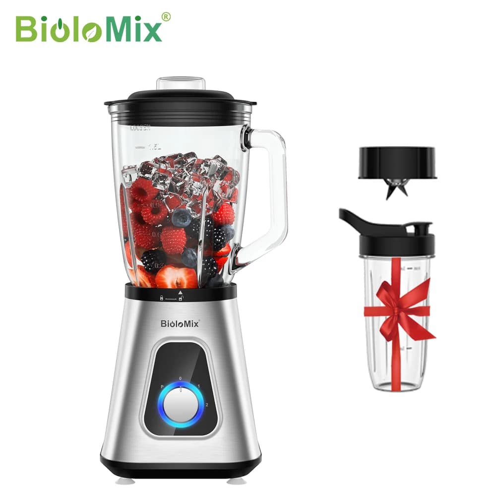 BioloMix Professional 1300W Blender with 1.5L BPA Free Glass Pitcher Perfect for Frozen Smoothies and Homemade Sauces