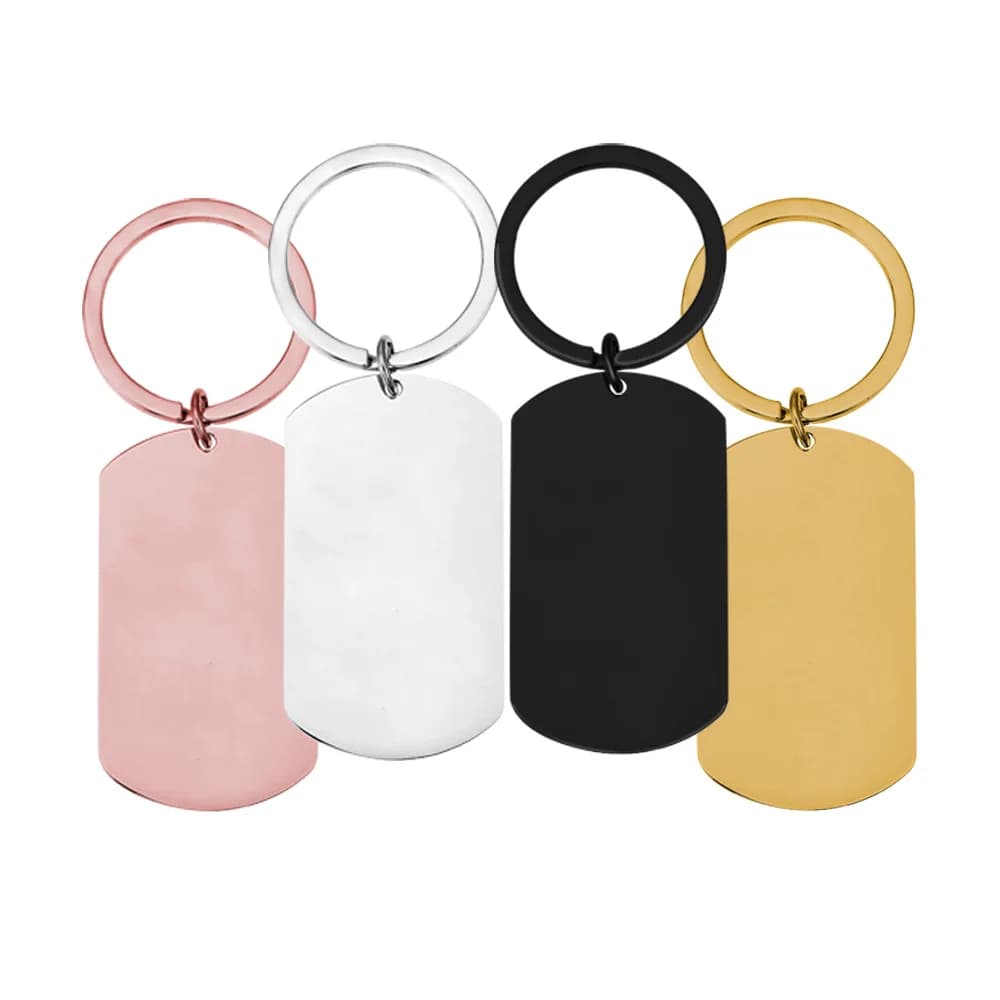 100Pcs Dog Id Tags Stainless Steel Rectangle Blank Keychains Stamping Pendants Military Soldier Card Jewelry Making DIY Key Ring