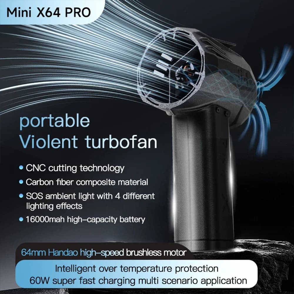 X64 Pro Car Violent Blower Powerful Electric Air Blower Brushless Motor Thrust Electric Air Duster for Car Dry 1.5kg/s 350km/h