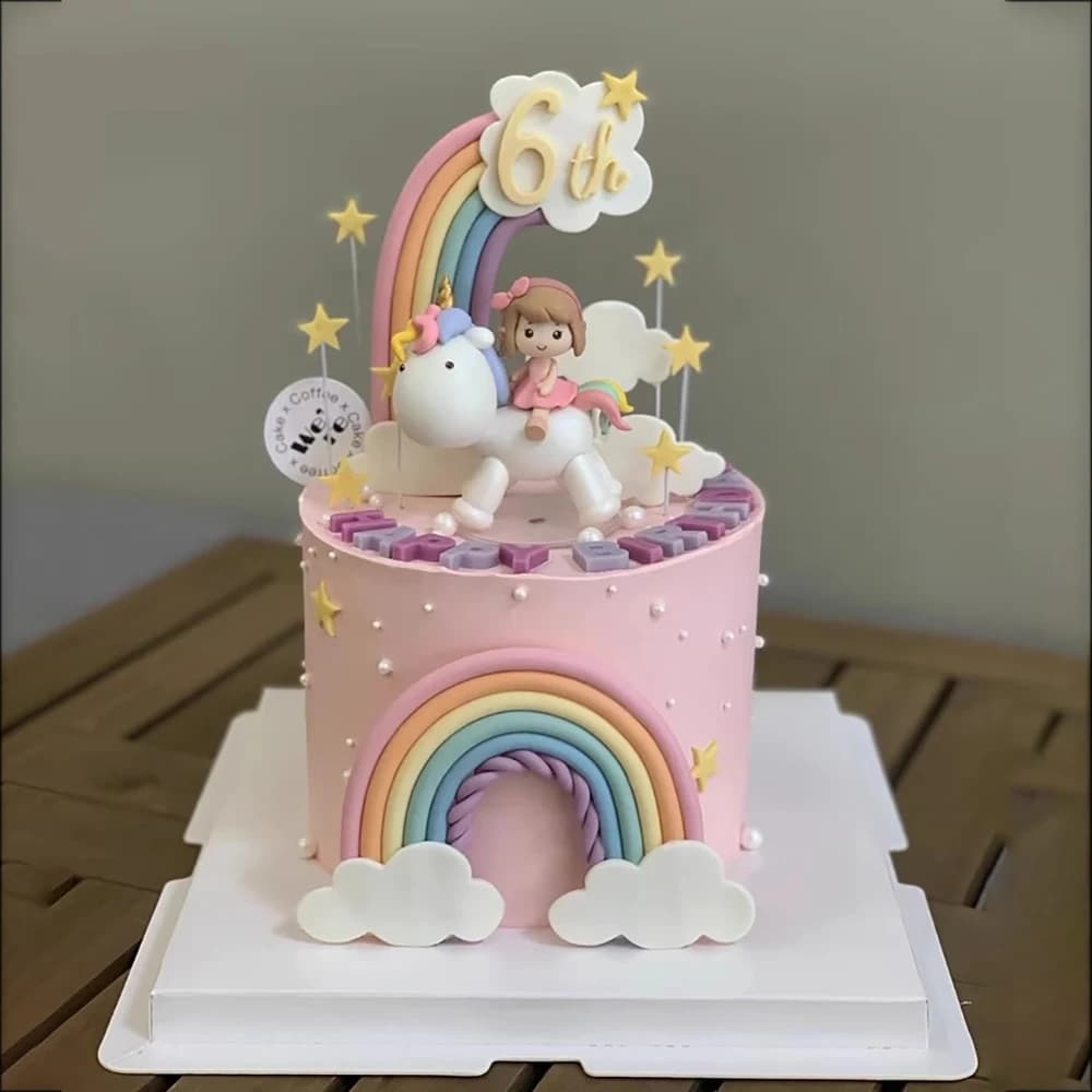 1-9pcs unicorn rainbow cake topper unicorn with rainbow clouds stars Happy birthday cake decoration for girls one year old party