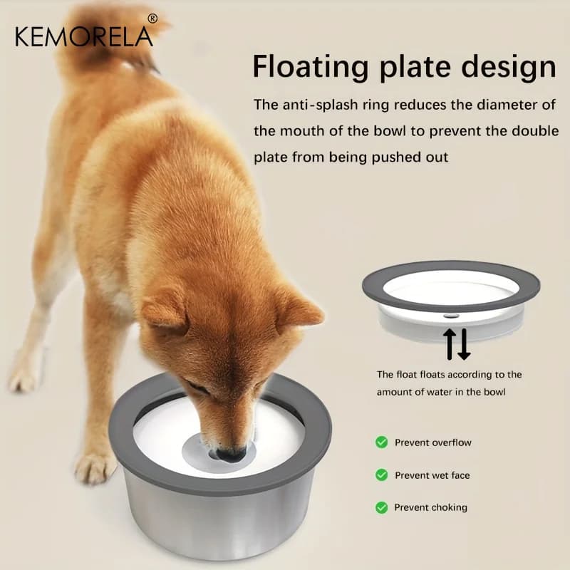 Stainless Steel Dog Water Bowl Anti-Spill Floating Disk Design Slow Feeder Non-Wet Mouth Pet Drinking Bowl for Dogs