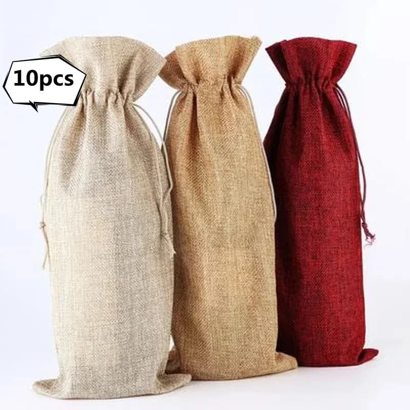 10pcs New Wine Bags Red Wine Bottle Covers Gift Champagne Pouch Burlap Packaging Bag Wedding Party Decoration Wine Bags