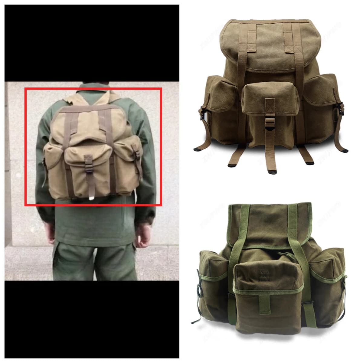 1PC Khaki Green Vintage WWII American M14 Backpack Running Bag Storage Bag Canvas Outdoor Equipment Tactical Large Capacity Bag