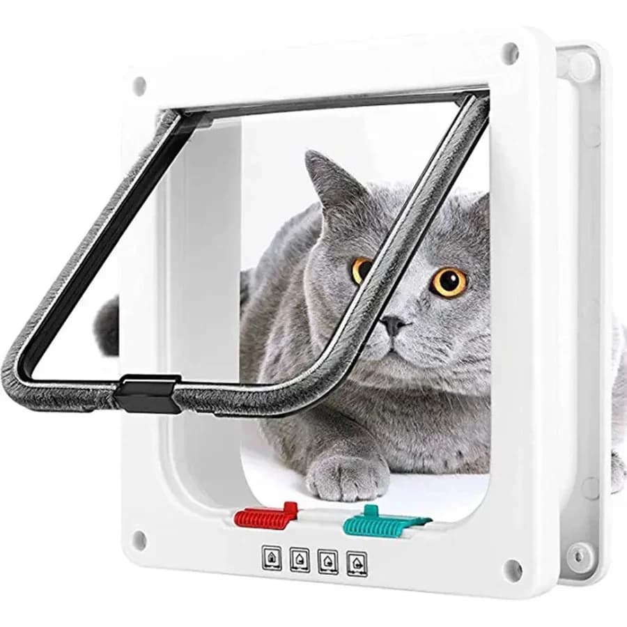 Cat Flap Door with 4 Way Security Lock ABS Plastic Gate Puppy Kitten Safety In/out Dog Cat Flap Door Kit Small Pet Supplies