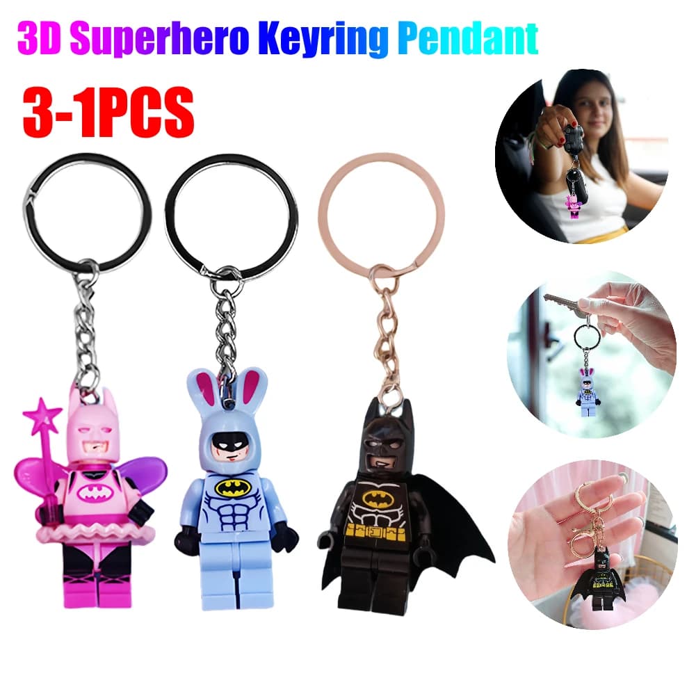 3D Fairy Superhero Creative Building Blocks Keyring Pendant Cartoon Anime Character Keychain Toy Children's Surprise Gift Toys