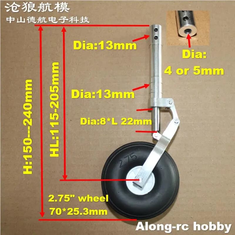 RC Airplane Part Height 150-240mm D4 D5 Strengthened Damping Kneeling Landing Gear with 70mm Wheel for 5-10kg Aircraft EDF Plane
