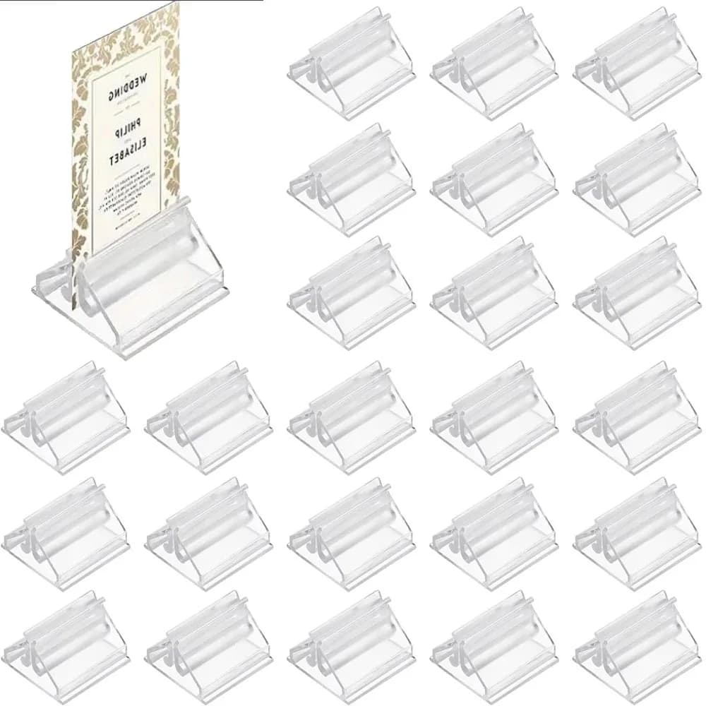 12/24/48Pcs Mini Clear Stands Place Card Holders Table Number Stands Card Base Stand for Table Photos Games Wedding Party Decor