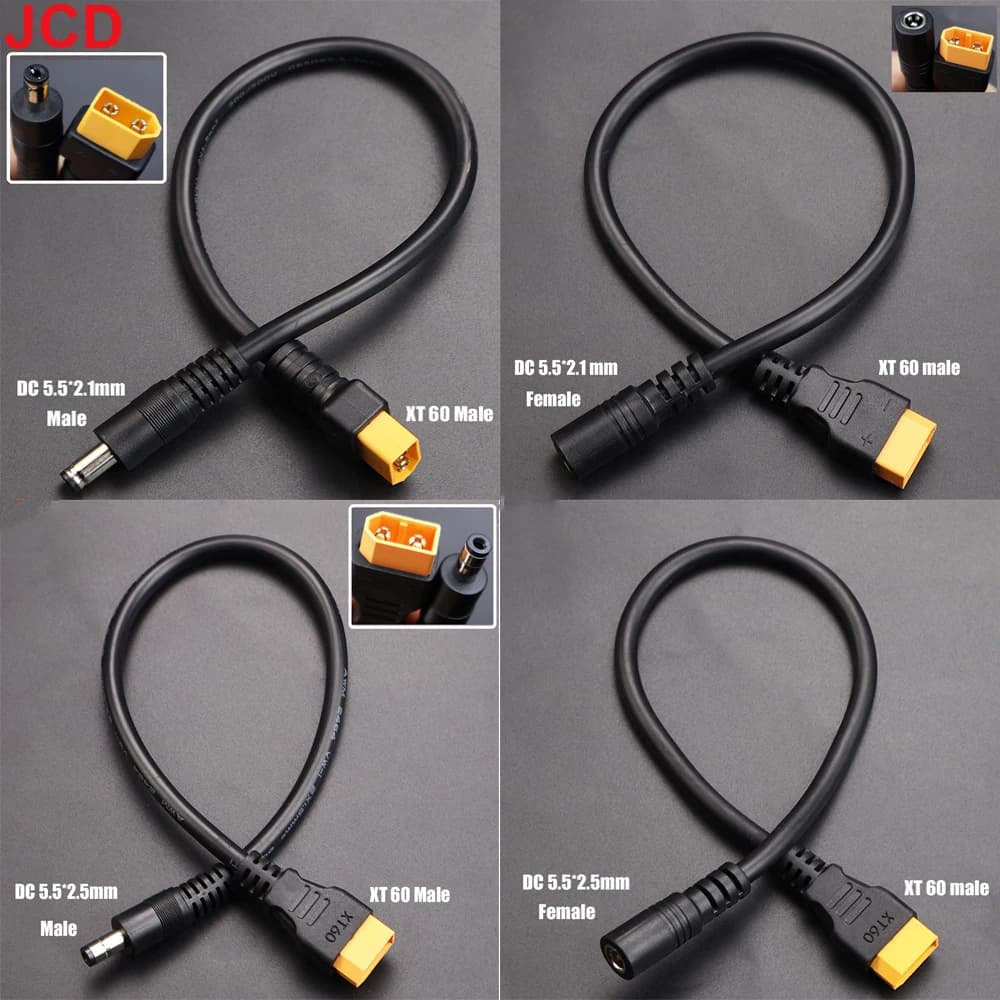 JCD 1pcs 10A Ultra-soft XT60 Plug Male Female Connector to DC 5525/DC5521 Power Cable for Fly Multirotor Field Repairs Apply