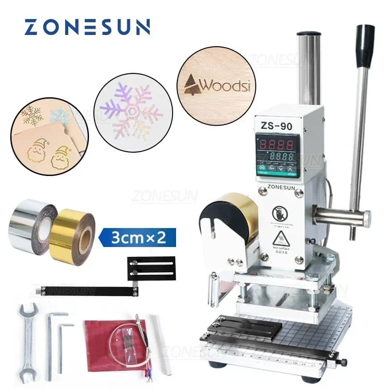 ZONESUN ZS-90 Manual PVC Hot Foil Stamping Bronzing Embossing Branding Press Machine Burn Iron Logo Stamp Tool