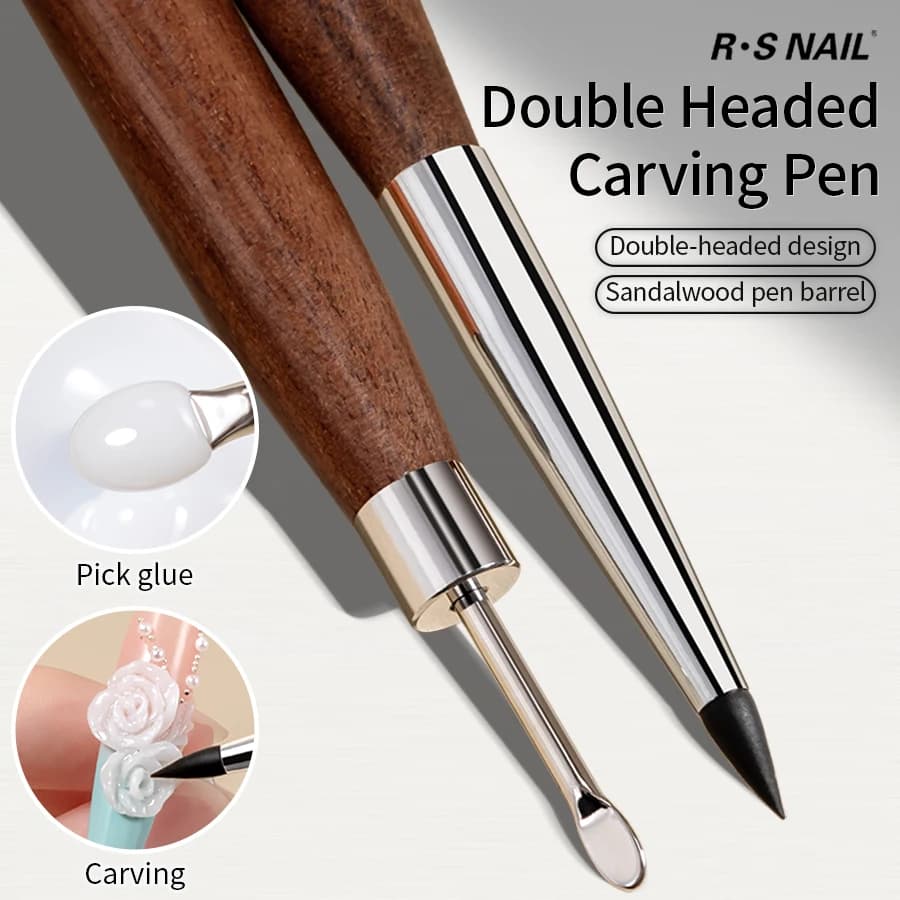 RSNAIL 1/2PCS Wooden Double Head Nail Art Brush Silicone Carving Pen Nail Supplies Carving Flower Painting Pen for Nail Art Tool