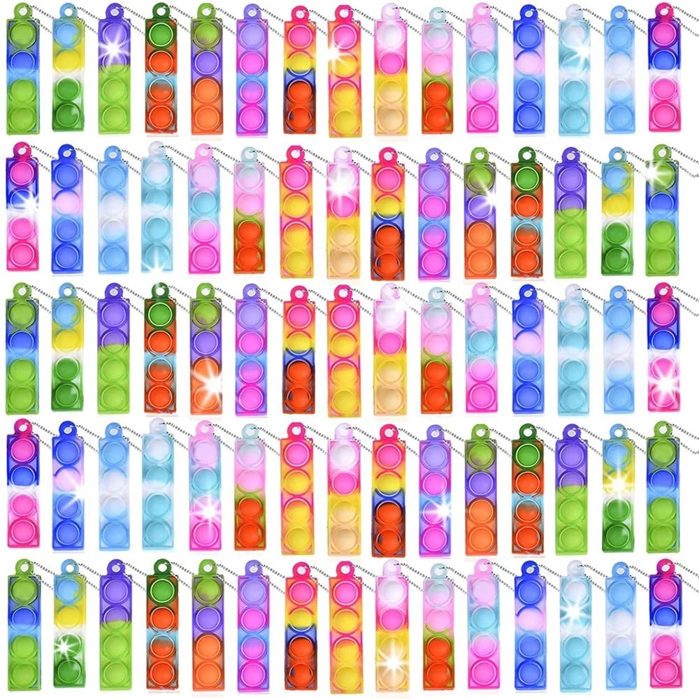 20PCS Mini Pop Keychain Bubbles Party Favors Fidget Toys Stress Relief Sensory Toys for Autistic Children Classroom Prizes Gifts