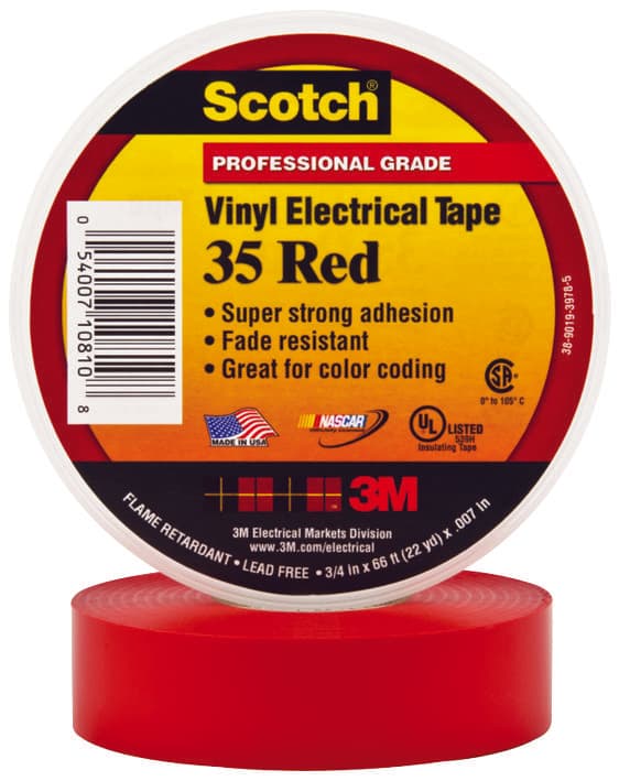 3M 35 Red (3/4X66Ft) Tape, Insulation, Pvc, Red, 0.75Inx66Ft