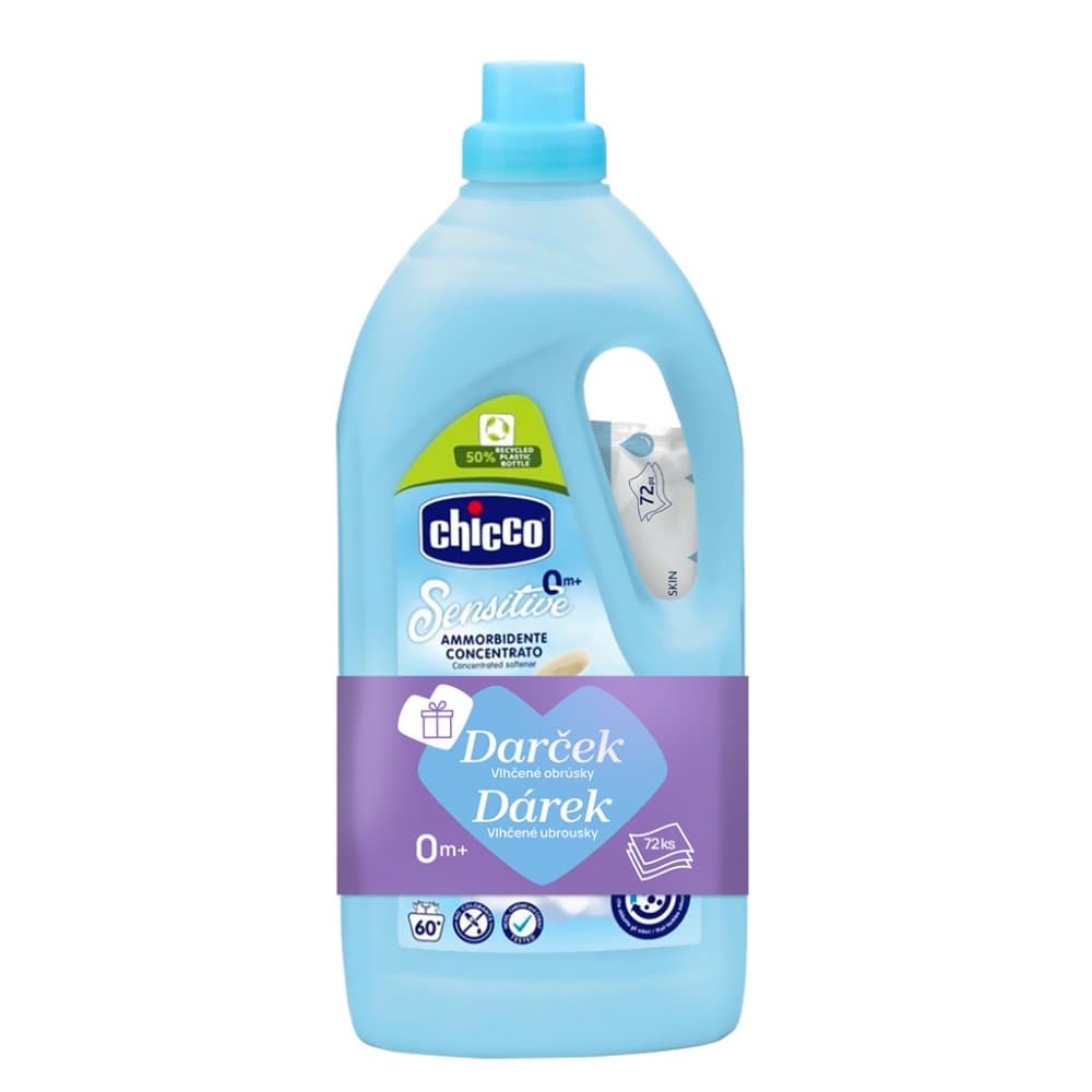 CHICCO Aviváž koncentrovaná Baby Sensitive Sladký pudr 1,5 l, 60 praní + vlhčené ubrousky 72 ks zdar