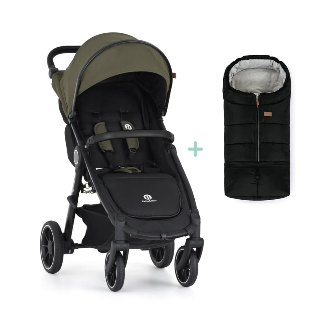 PETITE&MARS Kočárek sportovní Street2 RWS Black Mature Olive + PETITE&MARS fusak Jibot