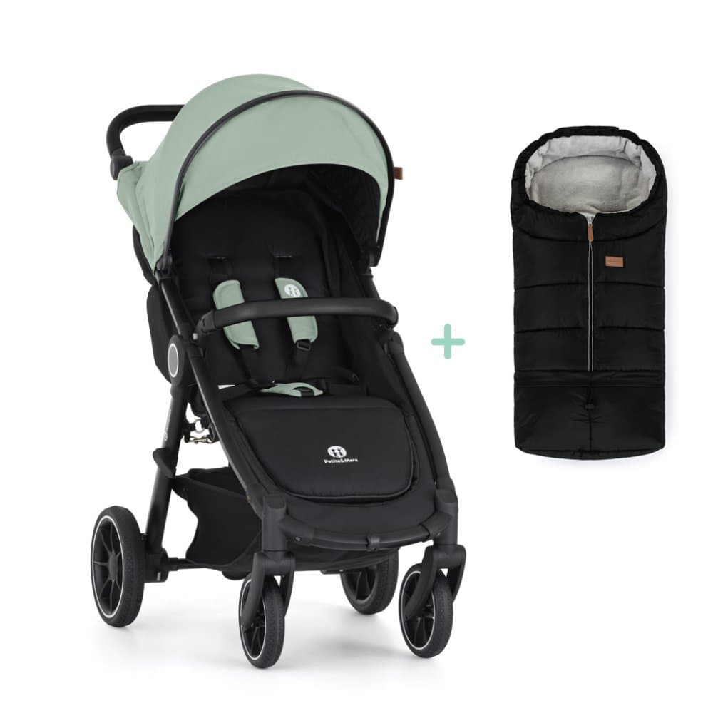 PETITE&MARS Kočárek sportovní Street2 RWS Black Iron Green + PETITE&MARS fusak Jibot