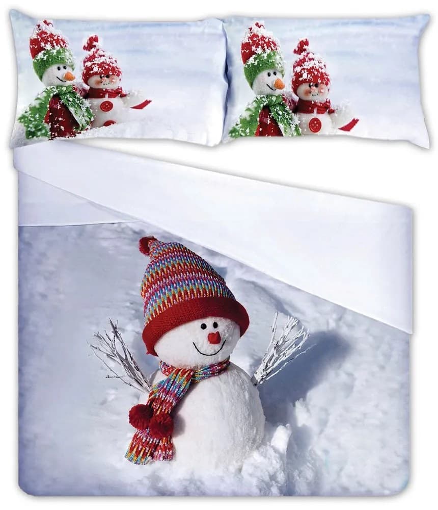 3D italské povlečení 100% bavlna Pupazo di Neve - Sněhulák - 220x200 / 2x70x90 cm