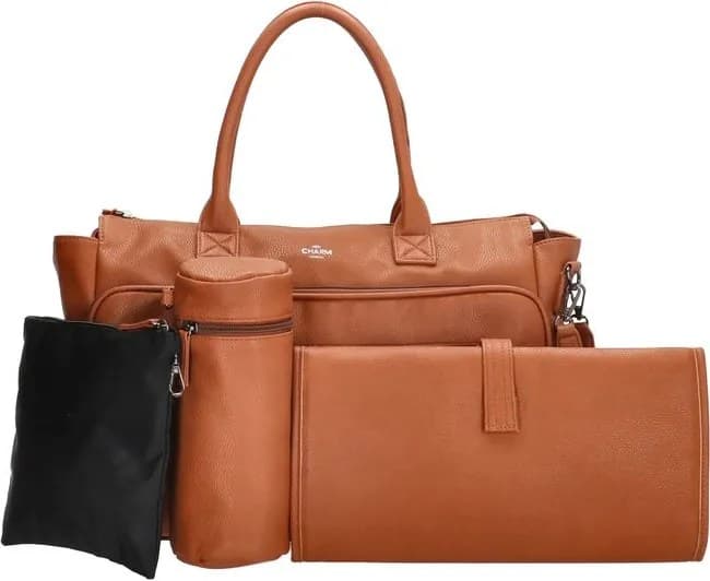Charm London Hnědý 4-set přebalovací kabelka ke kočárku „Babyboom“