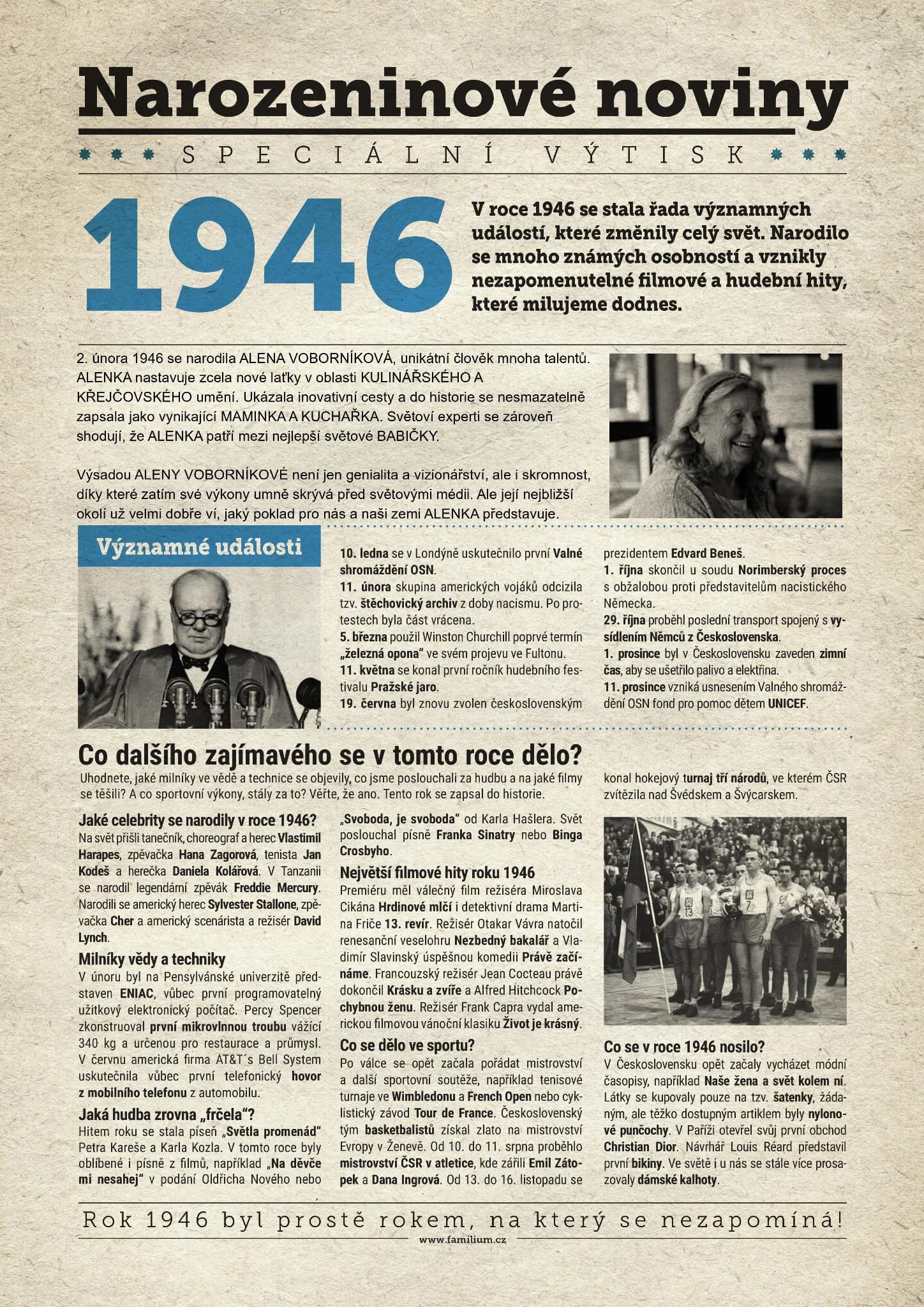 Narozeninové noviny 1946 s vlastní fotografií a textem, S fotografií a textem