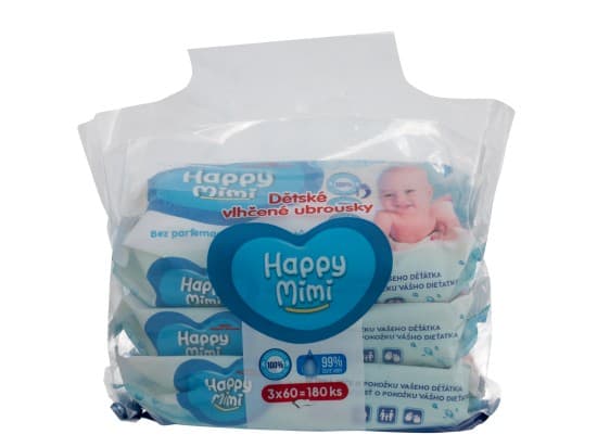 Happy Mimi Dětské vlhčené ubrousky 99% vody 180ks