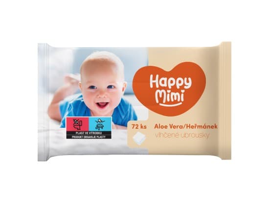 Happy Mimi Dětské vlhčené ubrousky aloe vera + heřmánek 72 ks
