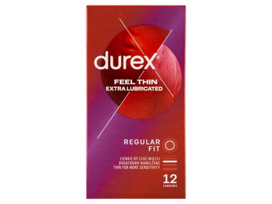 Durex Feel Thin Extra Lubricated Regular Fit Kondomy 12 ks