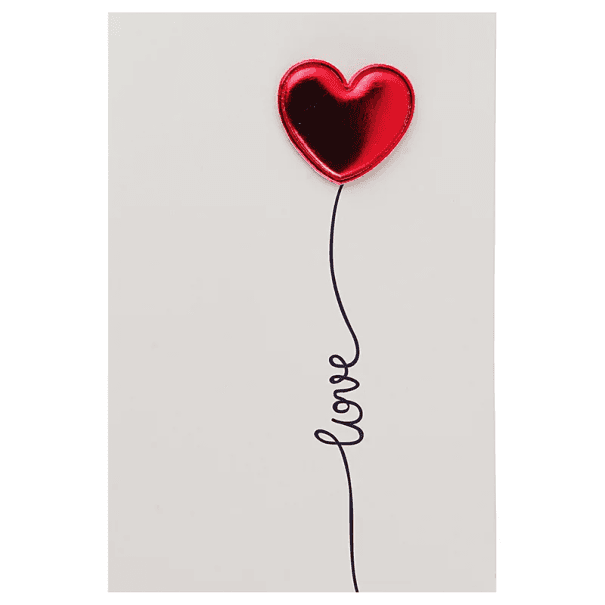 Papírové blahopřání s červeným srdcem a nápisem "love" 10 x 15 cm Elegantní přání k Valentýnu, narozeninám nebo jiným příležitostem