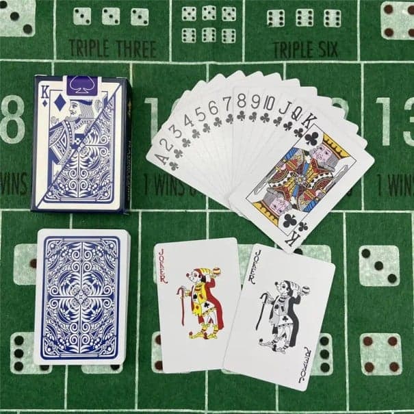 Voděodolné plastové hrací karty 54 kusů s matným povrchem a motivem 5735 vhodné pro poker žolíky nebo kanastu rozměr 58 x 88 mm modrá